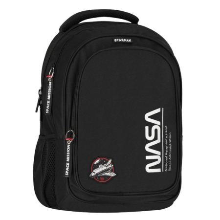 Ghiozdane si trolere - Ghiozdan școlar Starpak NASA, 2 compartimente, ergonomic, spate ventilat, 39,5 x 29 x 20 cm, Negru