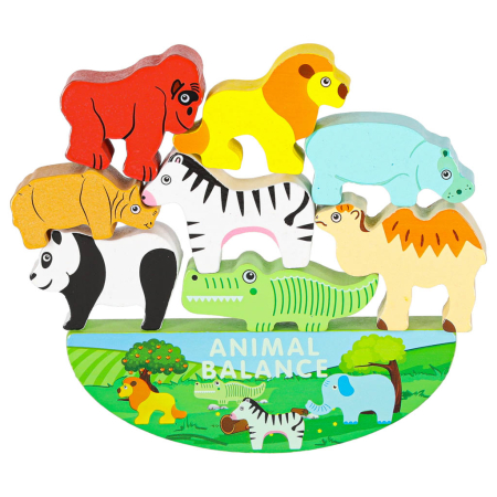 Jucării educative - Joc de Echilibru din Lemn Animale Safari, Puzzle Educativ cu Animăluțe, Joc de Îndemânare și Logică pentru Copii, 3+ Ani