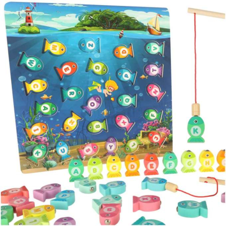 Jucarii de creatie si meserii - Joc Montessori din Lemn – Pescuit Magnetic 3 în 1 cu Litere și Numere