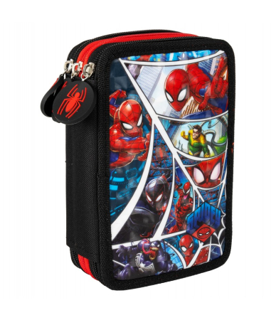 Penare - Penar școlar Marvel Spider-Man, 3 compartimente, Negru, 20 × 14 × 6,5 cm