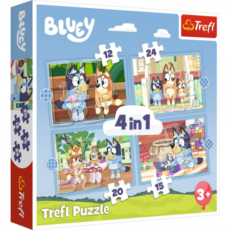 Puzzle - Puzzle carton 4in1 12, 15, 20, 24 piese Trefl Bluey - Lumea lui Bluey, 531554, 3+ ani