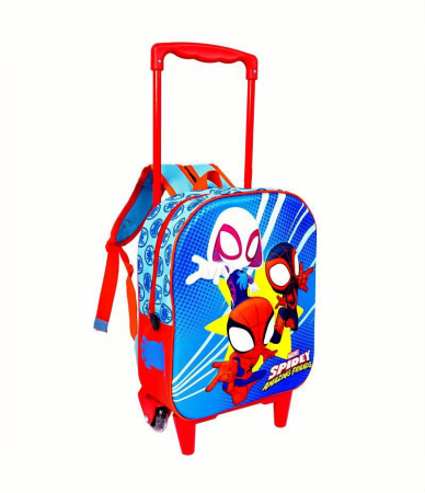 Ghiozdane si trolere - Troler 3D Marvel Spider-Man pentru grădiniță, cu roți din silicon, 38,5 × 28 × 13,5 cm