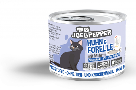 PISICI - Joe & Pepper Cat Chicken Trout And Carrots 200g (Pui & Pastrav cu Morcovi)