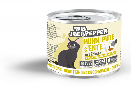 PISICI - Joe & Pepper Cat Chicken Turkey And Duck 200g (Pui, Curcan și Rață cu Mazăre)
