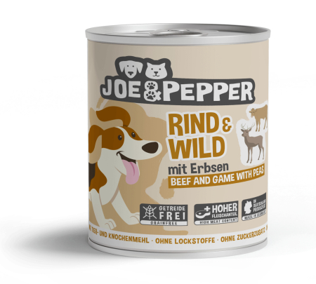 HRANA UMEDA - Joe & Pepper Dog Beef and Game with Peas 800g (Carne de vită și vânat cu mazăre)