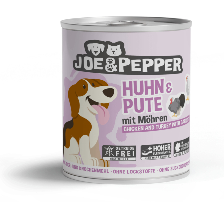 HRANA UMEDA - Joe & Pepper Dog  Chicken and Turkey with carrots 800g (Pui & Curcan cu Morcovi)