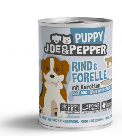 HRANA UMEDA - Joe & Pepper Dog Puppy  Beef and Trout 400g (Carne de vită și păstrăv)