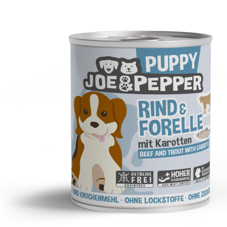 HRANA UMEDA - Joe & Pepper Dog Puppy  Beef and Trout 800g (Carne de vită și păstrăv)