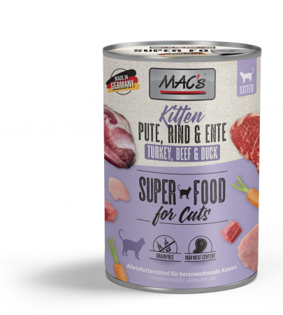 PISICI - MACs Cat Kitten Turkey Beef and Duck 400g (Curcan, Vită și Rață)
