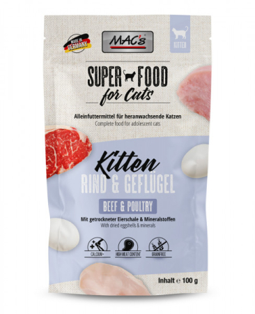 HRANA UMEDA - MACs Cat Pouchpack Kitten Beef and Poultry 100g (Vită și Pasăre)