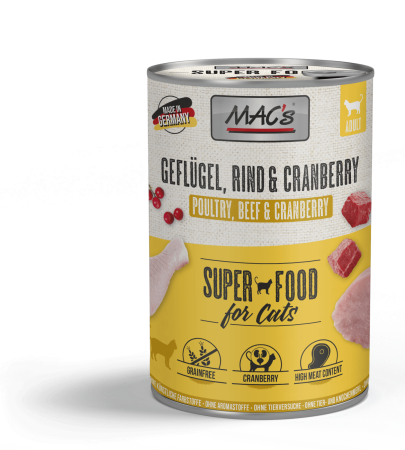 HRANA UMEDA - MACs Cat Poultry Beef and Cranberry 400g (Pui, Vită și Afine de pădure)