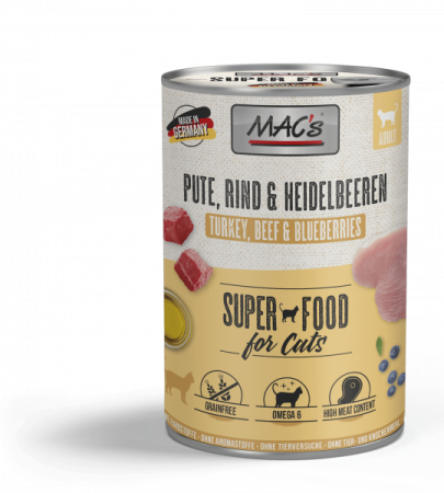 HRANA UMEDA - MACs Cat Turkey Beef and Blueberries 400g (Curcan, Vită și Afine)