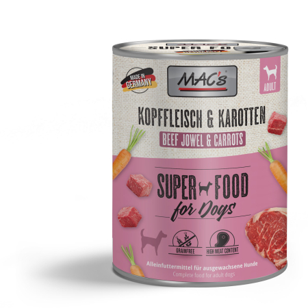 HRANA UMEDA - MACs Dog Beef Jowel and Carrot 800g (Carne de vita si morcov)