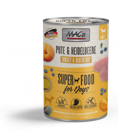 HRANA UMEDA - MACs Dog Turkey and Blueberry 400g (Curcan și Afine)