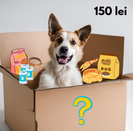 Promotii si oferte - MYSTERY BOX CAINE - Un cadou misterios pentru caini - 150 lei (specificati talie/varsta)