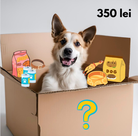Promotii si oferte - MYSTERY BOX CAINE - Un cadou misterios pentru caini - 350 lei (specificati talie/varsta)