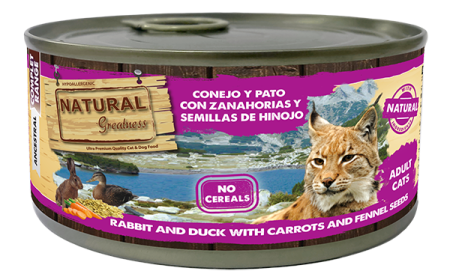HRANA UMEDA - Natural Greatness Cat Rabbit and Duck with Carrots and Fennel Seeds 185g (Iepure și rață cu morcovi și semințe de fenicul)