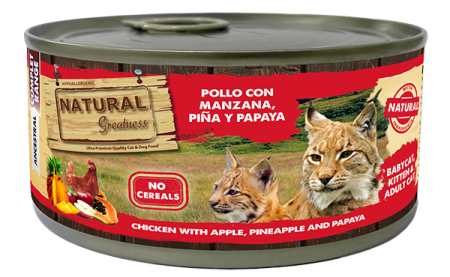PISICI - Natural Greatness Chicken with Apple, Pineapple and Papaya 185g (pui cu mere, ananas si papaya)