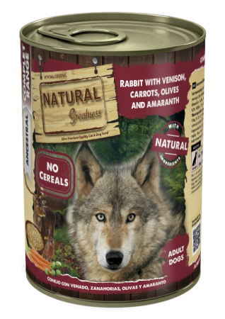 Conserve - Natural Greatness Dog Rabbit with Venison, Carrots, Olives & Amaranth 400g (iepure, vanat, morcovi, masline, amarant)