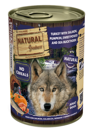 Conserve - Natural Greatness Dog Turkey with Salmon, Pumpkin, Sweet potato and Sea buckthorn 400G (curcan, somon, dovleac, cartofi dulci, catina)
