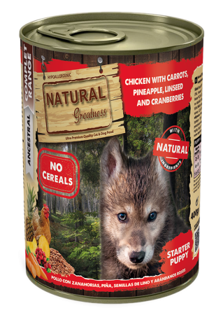 Conserve - Natural Greatness Puppy Chicken with Carrots, Pineapple, Linseed and Cranberries 400G (pui, morcovi, seminte de in, merisoare)