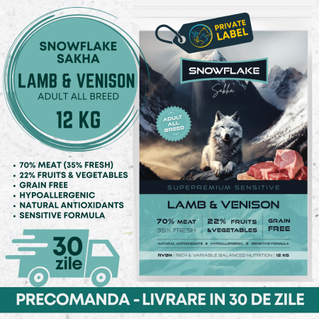 HRANA USCATA - Precomanda Snowflake Sakha LAMB & VENISON Adult All Breed / Miel & Caprioara 12 Kg