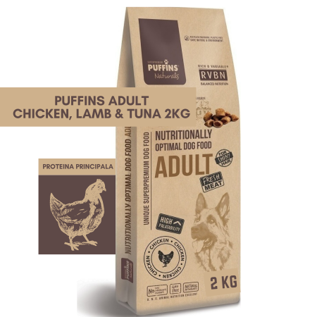 HRANA USCATA - Puffins Adult Chicken, Lamb & Tuna 2KG (Pui, Miel & Ton) Hrana Uscata Caini