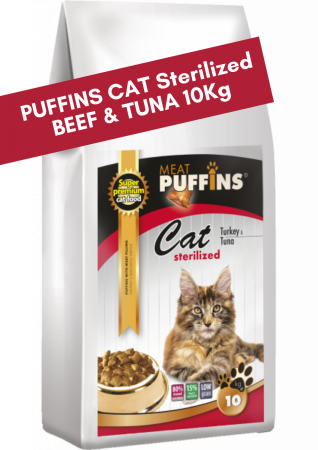 HRANA USCATA - Puffins CAT Sterilized Turkey & Tuna 10Kg (Curcan & Ton) Hrana Uscata Pisici
