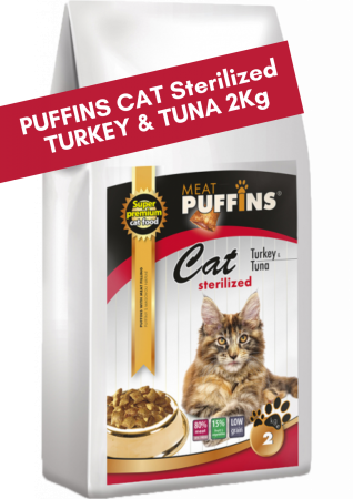 PISICI - Puffins CAT Sterilized Turkey & Tuna 2Kg (Curcan & Ton) Hrana Premium Pisici