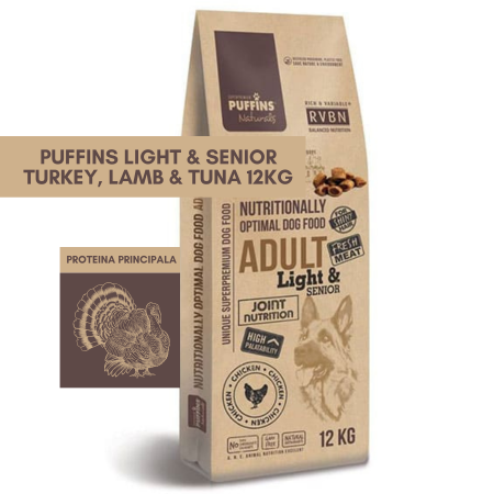 HRANA USCATA - Puffins Light & Senior, Turkey, Lamb & Tuna 12 KG (Curcan, Miel & Ton) Hrana Uscata Caini
