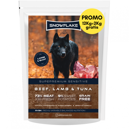 CAINI - Snowflake Sakha Beef, Lamb and Tuna Large & Giant Sensitive 12kg + 2kg