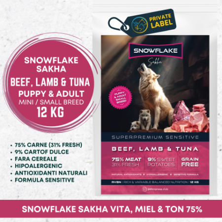 HRANA USCATA - Snowflake Sakha Beef, Lamb and Tuna Puppy & Adult Small Breed Sensitive 12kg