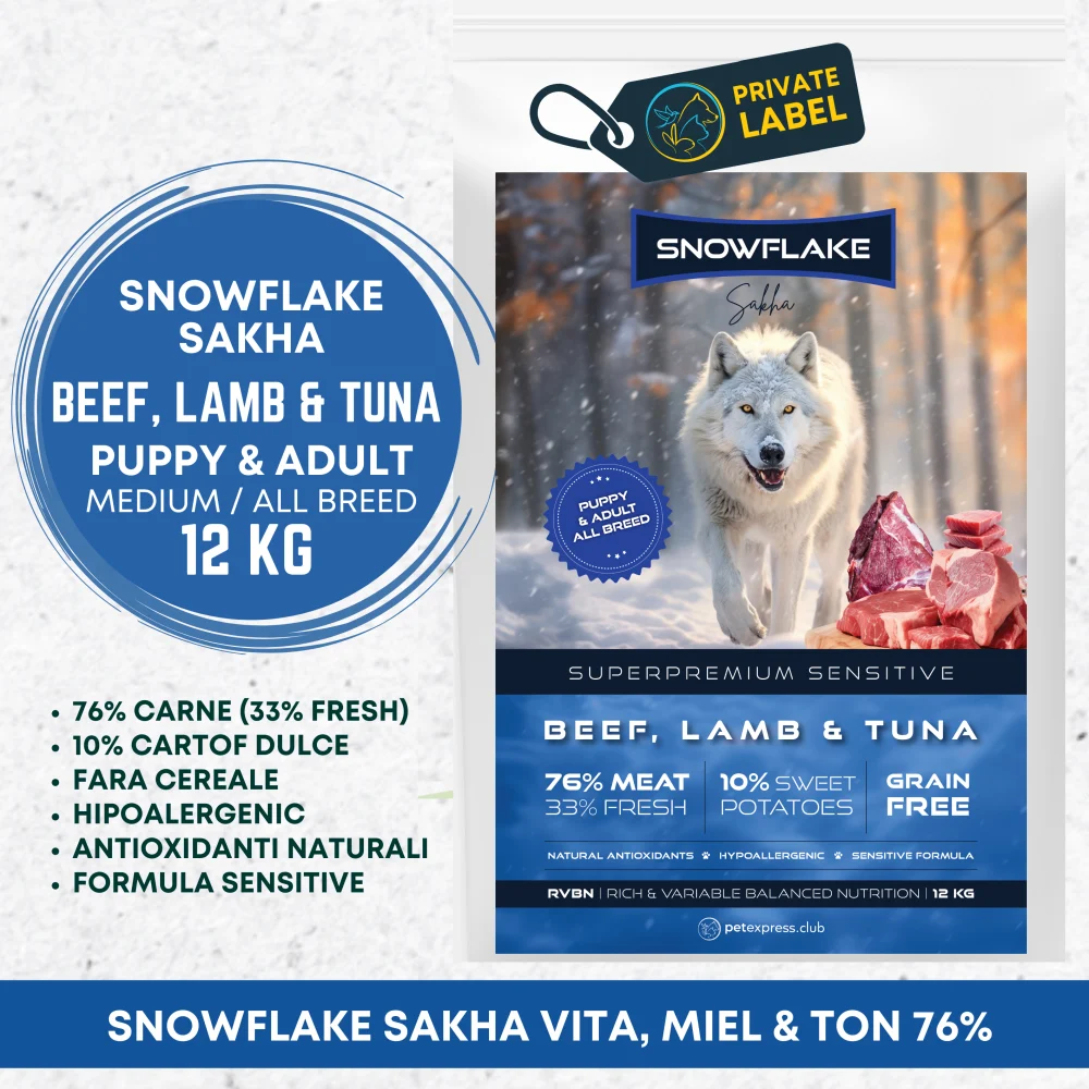 HRANA USCATA - Snowflake Sakha Beef Lamb Tuna and Sweet potatoes Sensitive adult ALL BREED 12kg