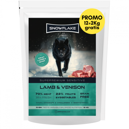 HRANA USCATA - Snowflake Sakha Lamb and Venison Adult Large and Giant 12kg + 2Kg Gratuit