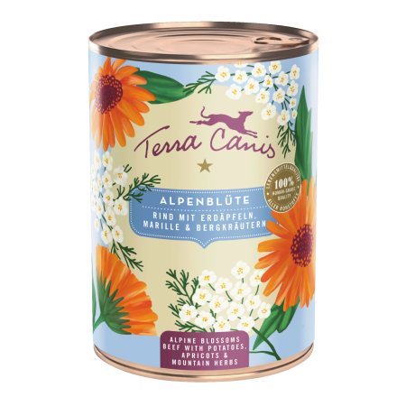 CAINI - Terra Canis Flower Alpine Beef 400g (carne de vită cu cartofi, caise și ierburi de munte)