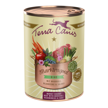 CAINI - Terra Canis Marktragout Beef 385g(Carne de vită cu broccoli, afine și salvie)