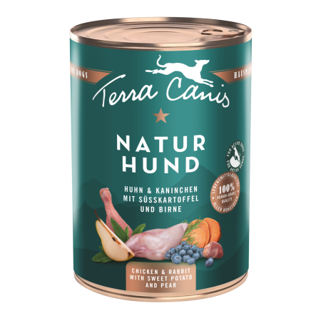 CAINI - Terra Canis Naturhund Chicken Rabbit 400g(Pui și iepure cu cartofi dulci, pere și afine)