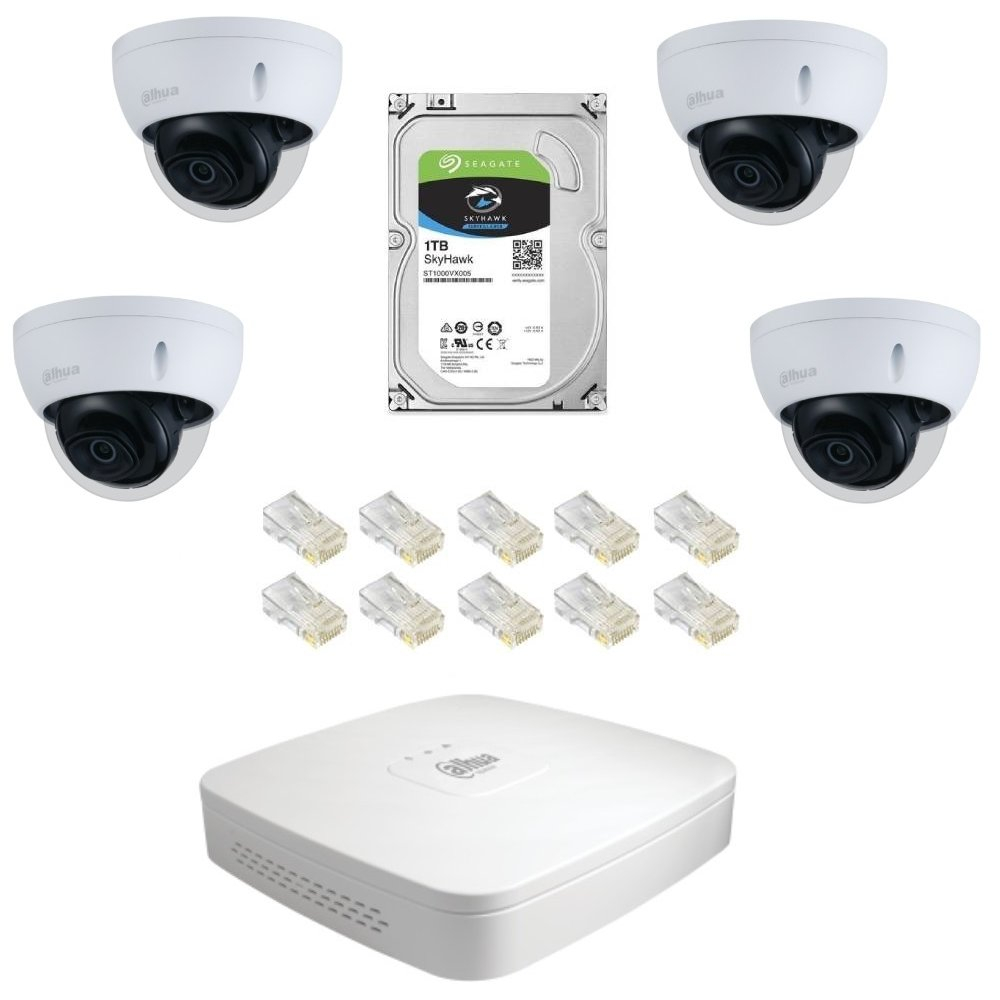 Sistem de supraveghere IP Dahua DH-4CINT30MIP-5MPA cu 4 camere dome de 5MP, IR 30m, POE, IK10, IP67 [1]
