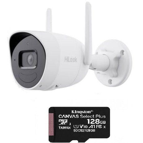 CAMERE DE SUPRAVEGHERE - Camera Wifi Hikvision HiLook 2MP, lentila 2.8mm, IR 30m, microfon, difuzor, IP66 cu card 128GB inclus