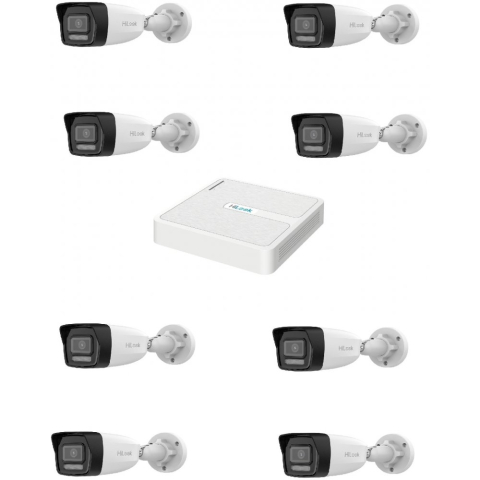 Kit NVR 8 canale POE cu 8 camere IP 4MP, lentila 2.8mm, Dual light 30m, microfon, PoE, IP67 [1]