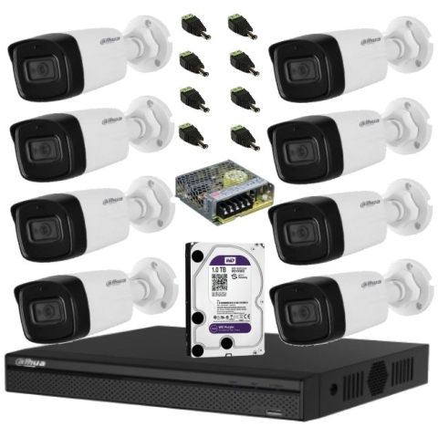 CAMERE DE SUPRAVEGHERE - Sistem complet de supraveghere Dahua 5MP HDCVI cu 8 camere de exterior de 5MP, 3.6mm, IR 80m, microfon
