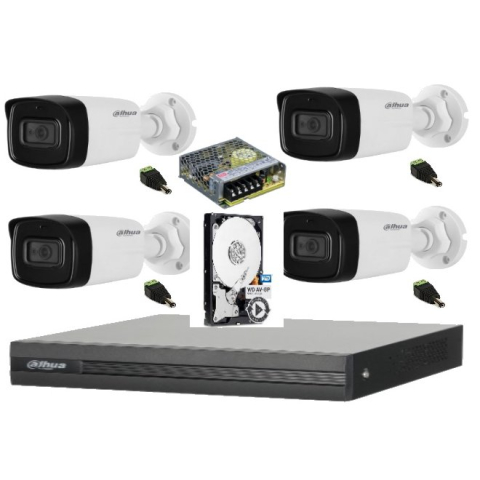CAMERE DE SUPRAVEGHERE - Sistem complet de supraveghere Dahua DH-4CEXT80MA-5MP HDCVI cu 4 camere de exterior de 5MP, 3.6mm, IR 80m, microfon