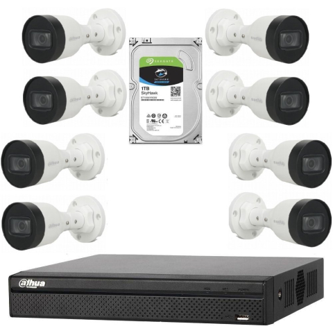 CAMERE DE SUPRAVEGHERE - Sistem complet de supraveghere IP Dahua DH-8CEXT30MIP-4MPC cu 8 camere de 2MP, POE