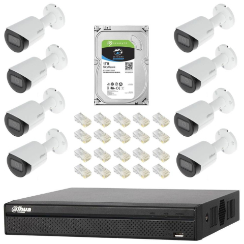 Sistem de supraveghere Dahua IP complet, format din NVR Dahua cu 8 canale si 8 porturi POE - ce suporta camere IP de pana la 8MP. In completare, sistemului i s-a adaugat un HDD Seagate SkyHawk de 2TB  [0]