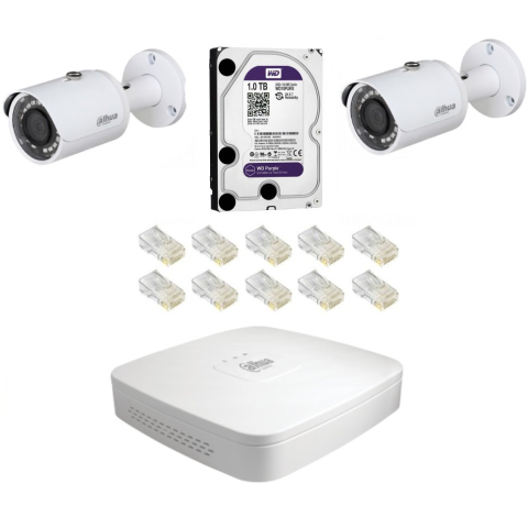 CAMERE DE SUPRAVEGHERE - Sistem de supraveghere IP Dahua DH-2CEXT30MIP-2MS cu 2 camere bullet de 2MP, fara PoE