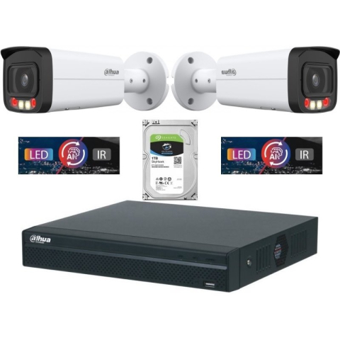 CAMERE DE SUPRAVEGHERE - Sistem de supraveghere IP Dahua DH-2CEXT50MIP2-8MP3.6 cu 2 camere de 8MP, Smart Dual Light 50m, microfon, PoE