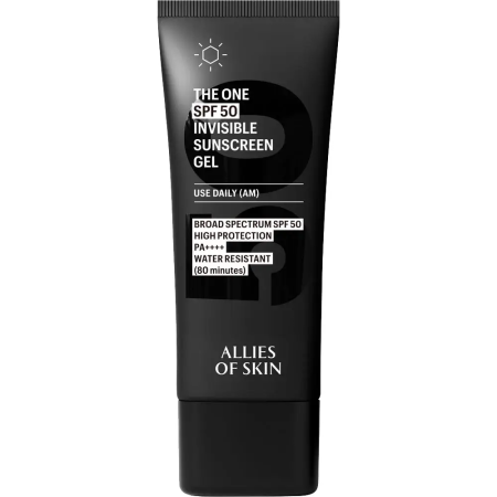 Protecţie solară - ALLIES OF SKIN The One SPF 50 Invisible Sunscreen Gel (20 ml) – Gel protecţie solară, invizibil cu Avobenzonă și Aloe Vera. Oferă protecție UVA/UVB ridicată și confort de durată