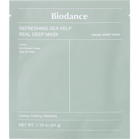Hidratare - BIODANCE Refreshing Sea Kelp Real Deep Mask (34 g) – Mască cu ferment de alge marine și Centella Asiatica pentru calmarea, echilibrarea tenului și întărirea barierei naturale a pielii