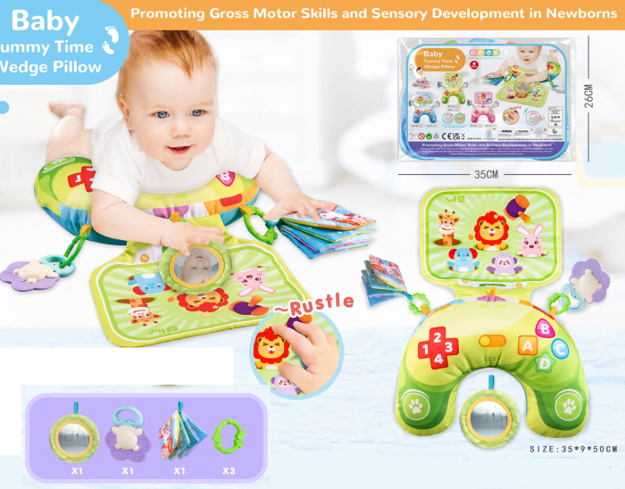 Perna Tummy-Time pentru Bebelusi cu Carti Textile si Jucarii Senzoriale (0-12 luni) [3]