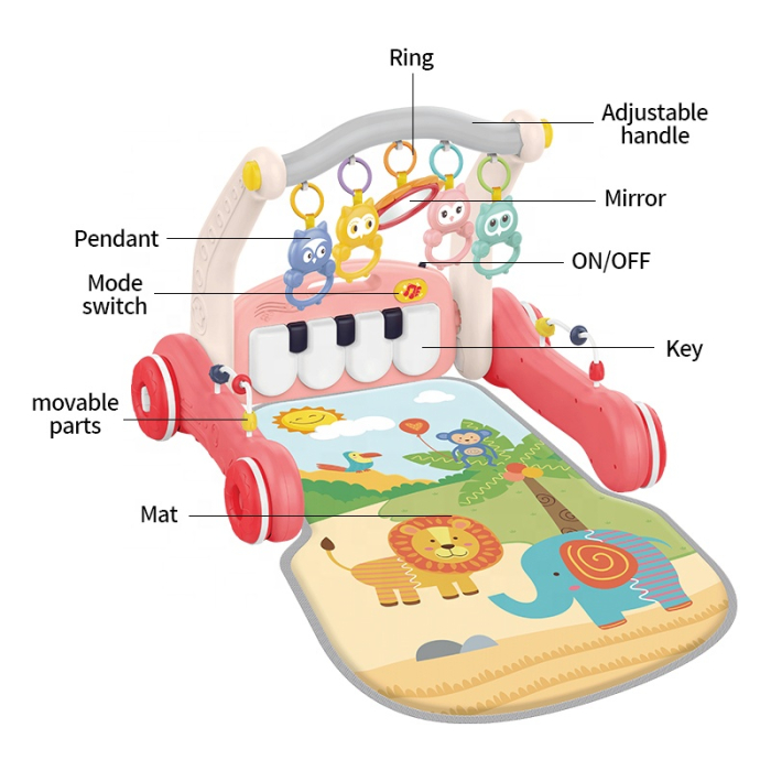 Antemergător și saltea de joacă cu pian 2 în 1 Huanger - Roz [3]